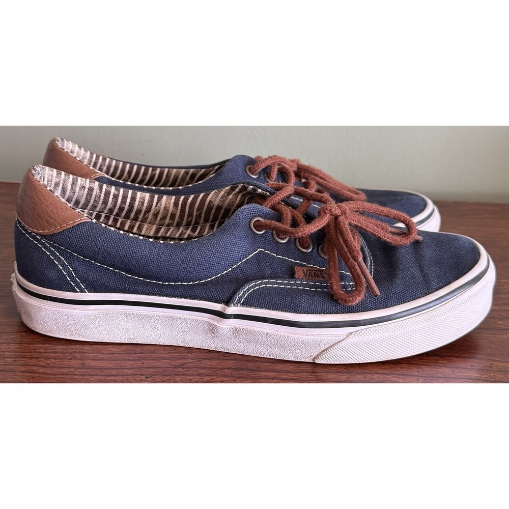 Vans Shoes Mens 6.5 Woman's 8 Blue Canvas Low Top Nautical Boat Deck Sneakers‎